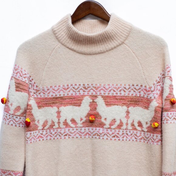 Anthropologie Aimee Alpaca Pom Pom Sweater XS Blush Pink Peach Slouchy Nordic - Picture 5 of 11
